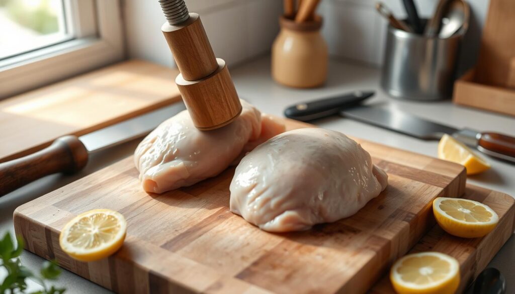 pounding chicken breasts